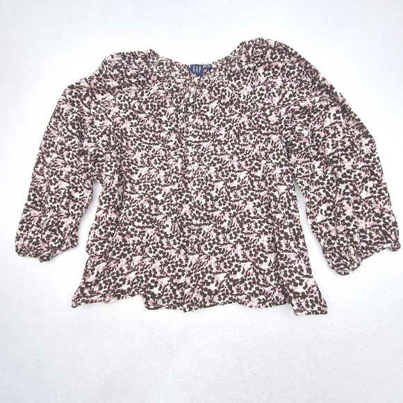 GAP Tops - Gap Blouse Womens XXL Pink Abstract 3/4 Sleeve Cotton Button Front Top Relaxed